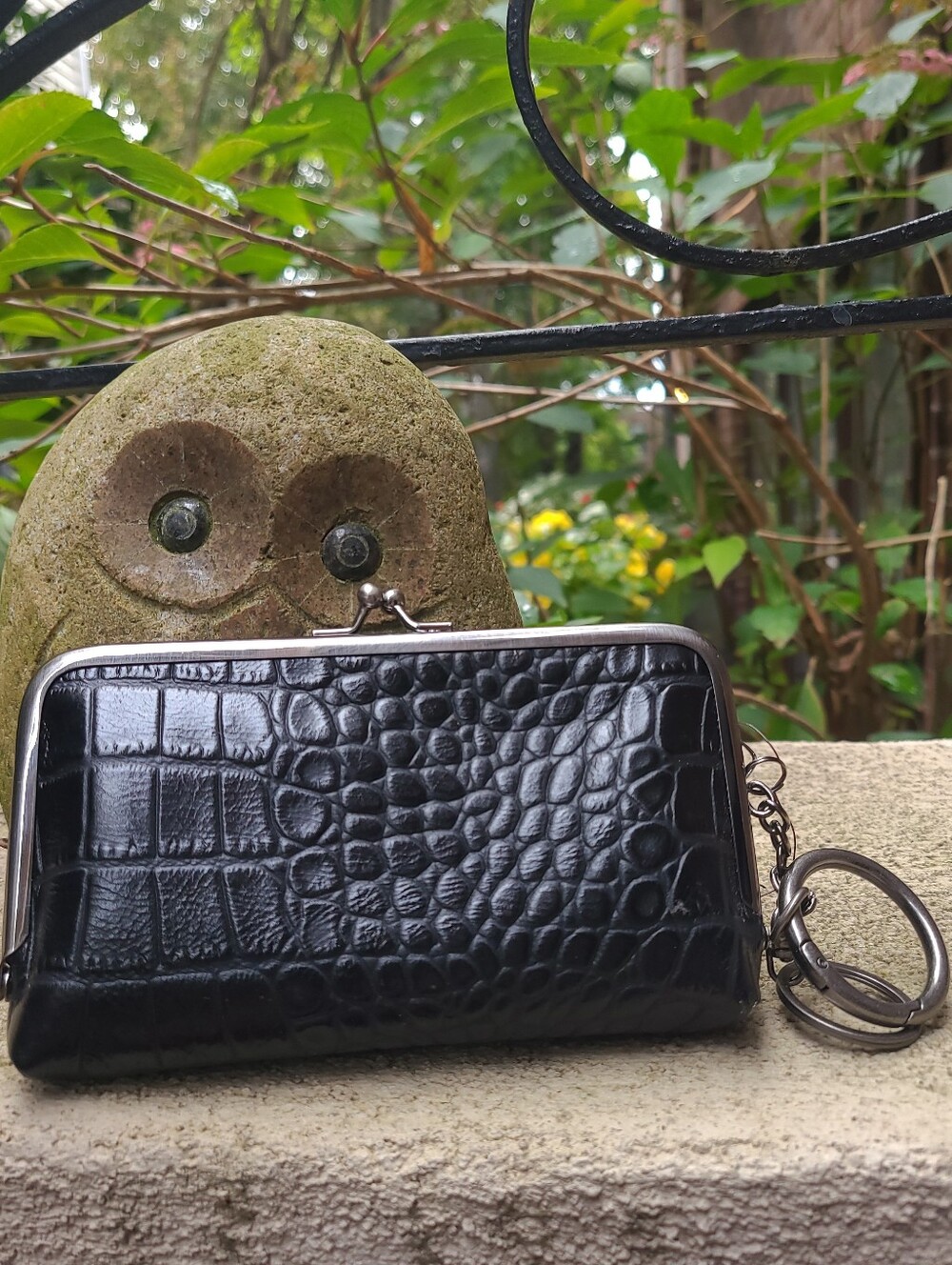 Patricia Nash Black LORELLA Frame Coin Purse with Key Fob NWT